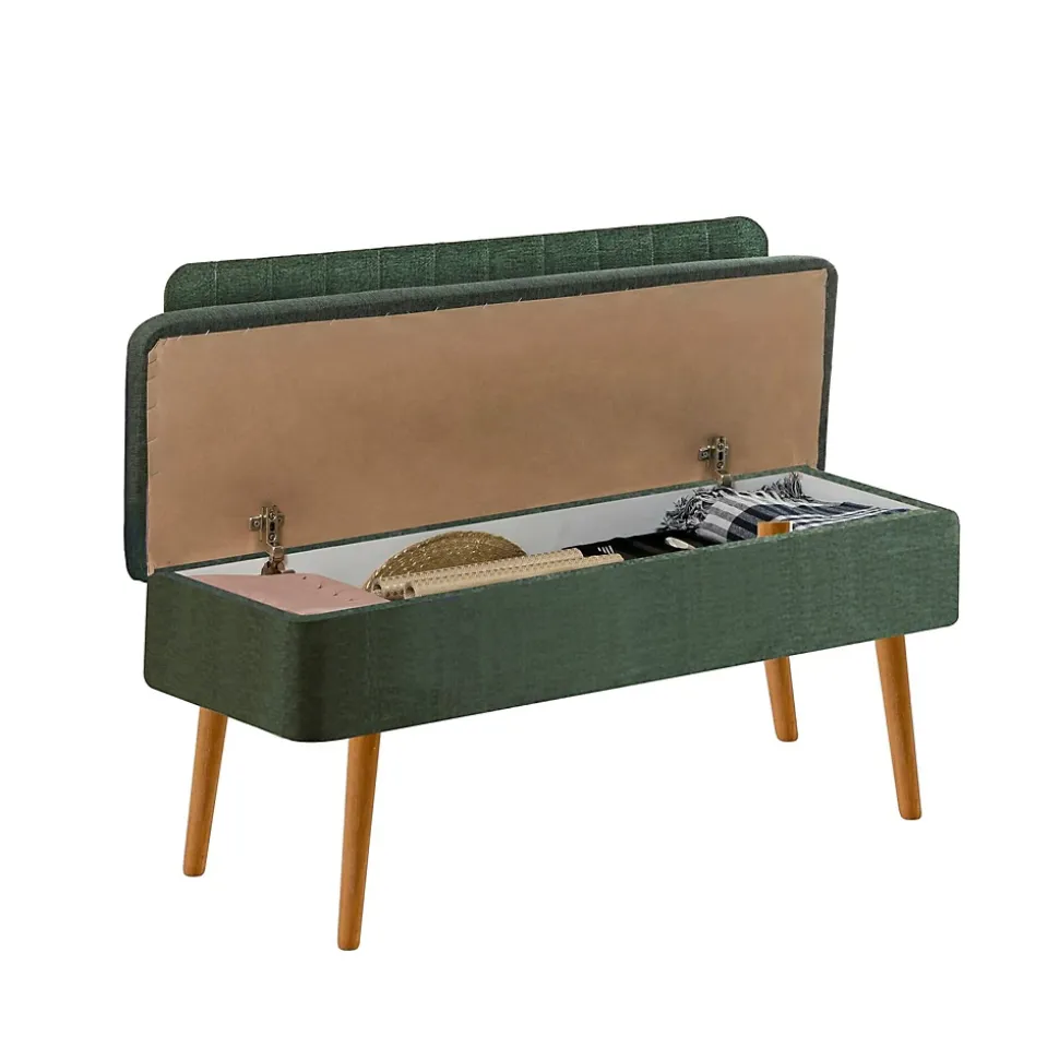 Banc Barthelemy, Banc polyvalent, Sièges pour les invités, Coffre multifonctionnel, 90x39 h40 cm, Chêne et Vert