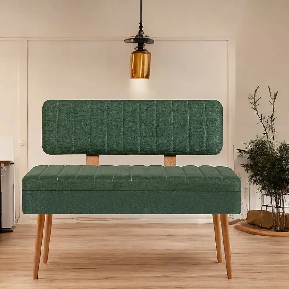 Banc Barthelemy, Banc polyvalent, Sièges pour les invités, Coffre multifonctionnel, 90x39 h40 cm, Chêne et Vert