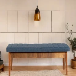 Banc Barthelemy, Banc polyvalent, Sièges pour les invités, Coffre multifonctionnel, 110x40 h48 cm, Noyer et bleu