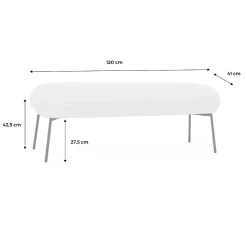 Banc. bout de lit avec revêtement bouclette texturée. rouille. pieds en métal noir. L 120 x P 41 x H 42.5cm