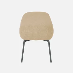 Banc. bout de lit avec revêtement bouclette texturée. beige. pieds en métal noir. L 120 x P 41 x H 42.5cm