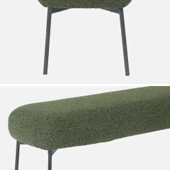 Banc. bout de lit avec revêtement bouclette texturée. kaki. pieds en métal noir. L 120 x P 41 x H 42.5cm