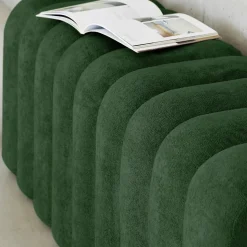 Banc. bout de lit contemporain en tissu vert foncé