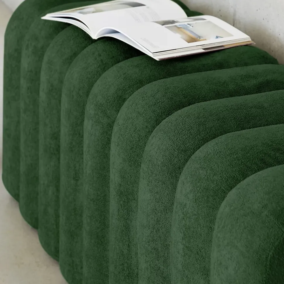 Banc. bout de lit contemporain en tissu vert foncé