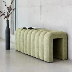Banc. bout de lit vert contemporain en tissu