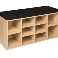 Banc Chaussures Meuble Rangement Bois Entrée + Coussin