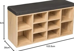 Banc Chaussures Meuble Rangement Bois Entrée + Coussin