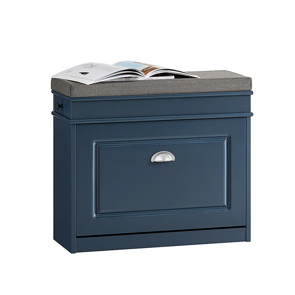 Banc Chaussures,Coffre avec 1 Abattants, 1 Coussin et 1 Tiroir et,Bleu,FSR82-K-B,SoBuy