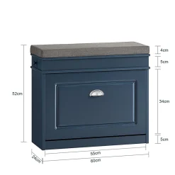 Banc Chaussures,Coffre avec 1 Abattants, 1 Coussin et 1 Tiroir et,Bleu,FSR82-K-B,SoBuy