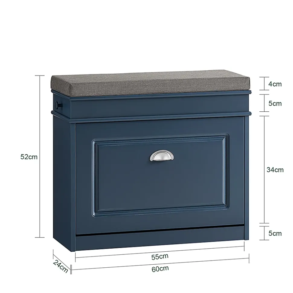 Banc Chaussures,Coffre avec 1 Abattants, 1 Coussin et 1 Tiroir et,Bleu,FSR82-K-B,SoBuy