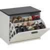 Banc Coffre à Chaussures Beaux Meubles Pas Chers Blanc 9 paires bois