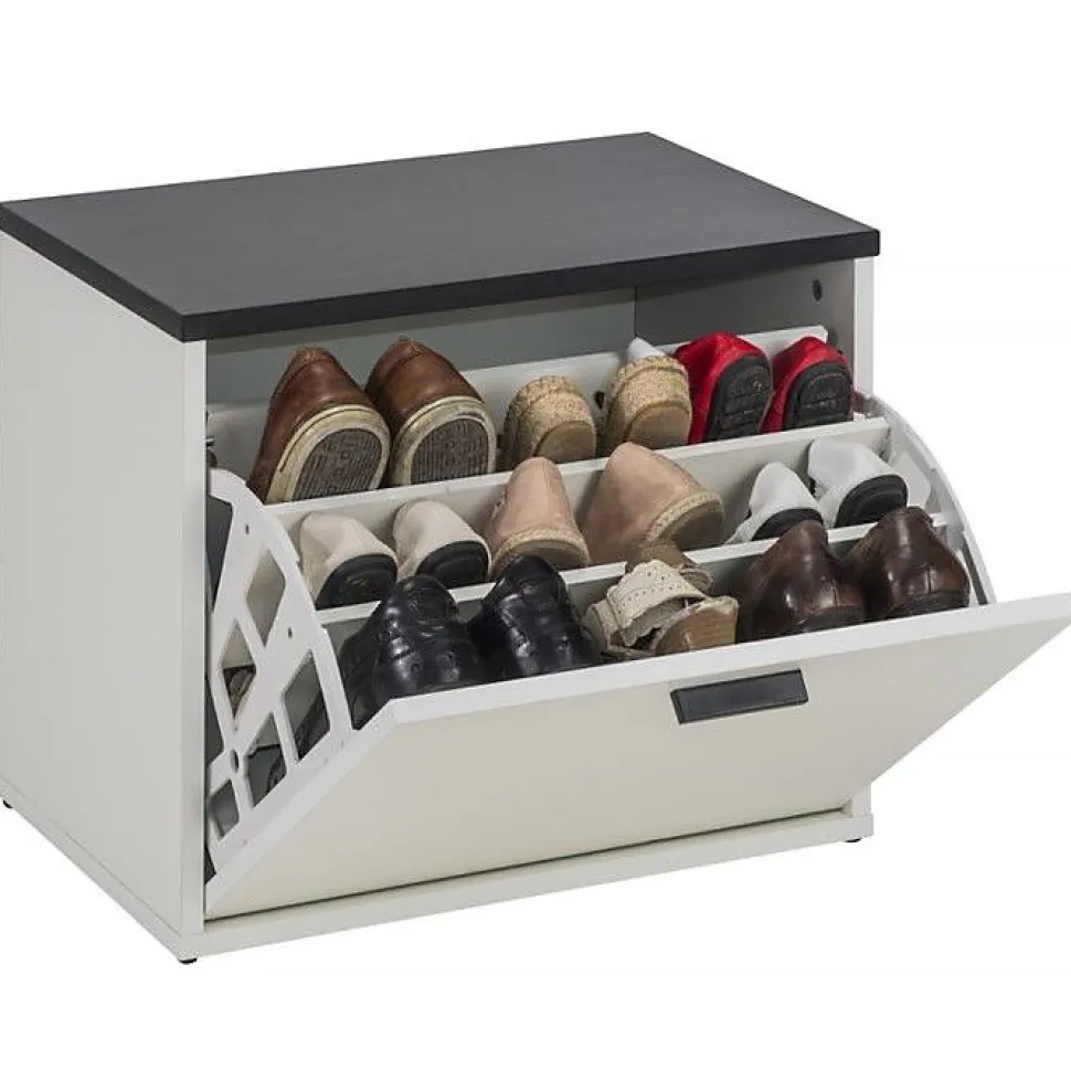 Banc Coffre à Chaussures Beaux Meubles Pas Chers Blanc 9 paires bois