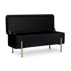 Banc coffre 2 places en velours et piétement or - NINA