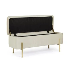 Banc coffre 2 places en velours et piétement or - NINA