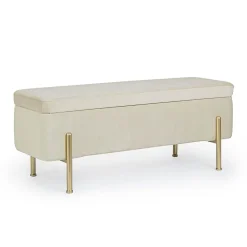 Banc coffre 2 places en velours et piétement or - NINA