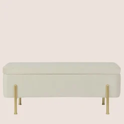 Banc coffre 2 places en velours et piétement or - NINA