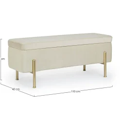 Banc coffre 2 places en velours et piétement or - NINA