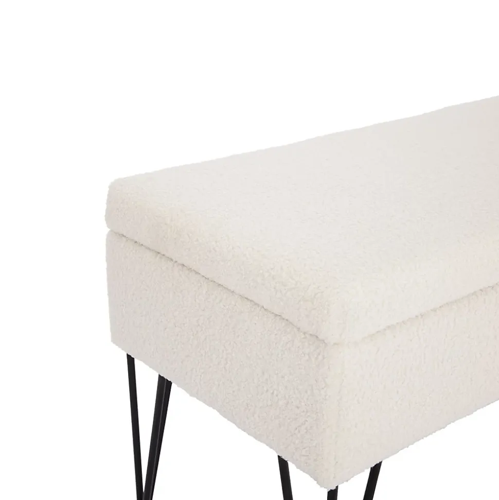 Banc coffre ALIX tissu bouclette blanc