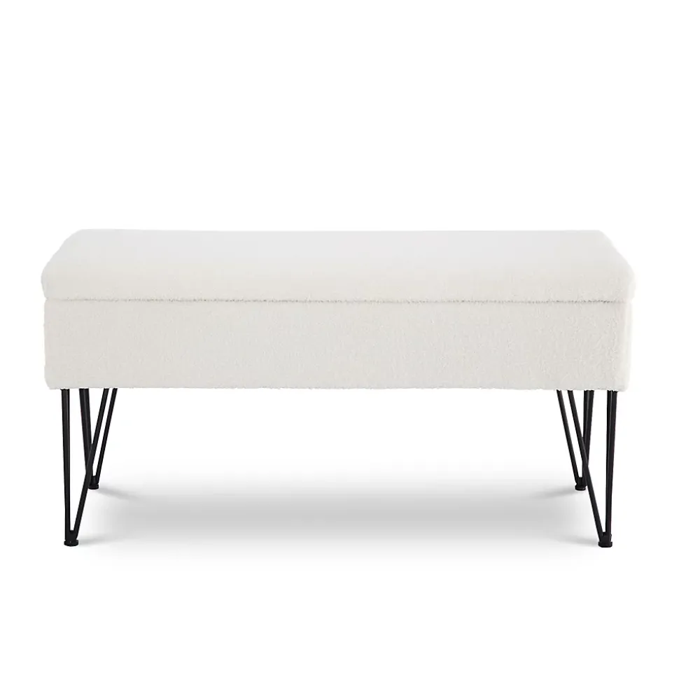 Banc coffre ALIX tissu bouclette blanc