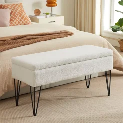 Banc coffre ALIX tissu bouclette blanc