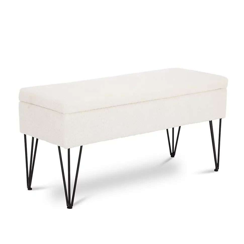 Banc coffre ALIX tissu bouclette blanc