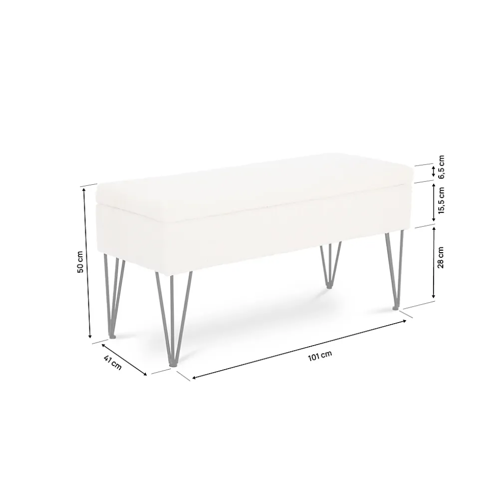 Banc coffre ALIX tissu bouclette blanc