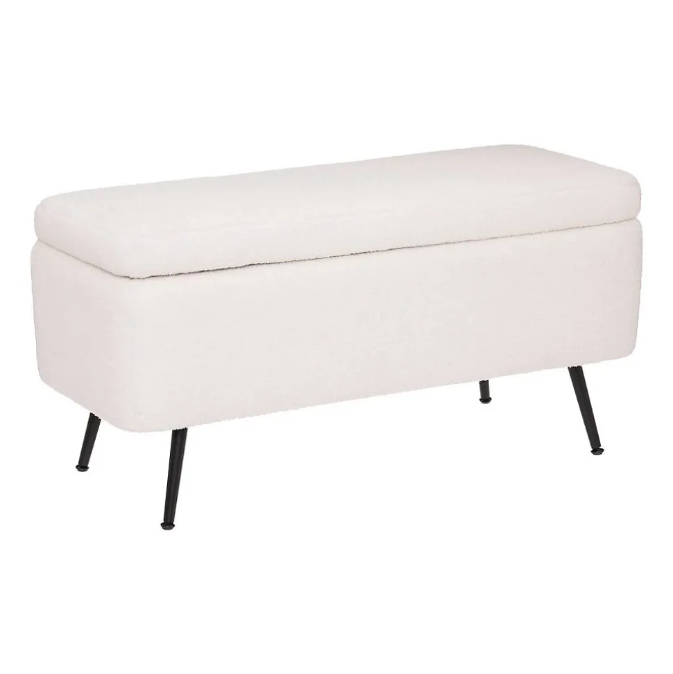 Banc coffre Aurora - bois et métal - blanc - 100x40 cm - Atmosphera