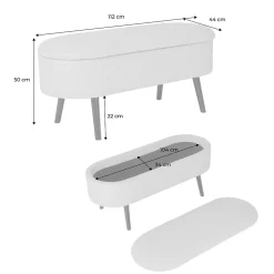 Banc coffre. bout de lit avec revêtement bouclette texturée. kaki. pieds en bois noir. L 112 x 44 x 50cm