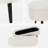 Banc coffre. bout de lit avec revêtement bouclette. écru. pieds en bois noir. L 112 x 44 x 50cm