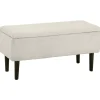 Banc coffre de rangement 2 en 1 dim. 95L x 38l x 45H cm piètement bois noir tissu blanc cassé