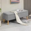Banc coffre de rangement style scandinave piètement éffilé incliné bois hévéa tissu gris