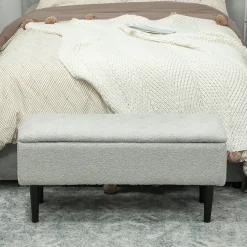 Banc coffre de rangement surface effet cachemire pieds bois gris