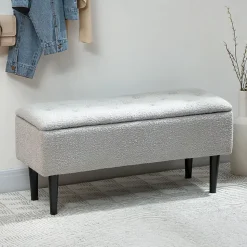 Banc coffre de rangement surface effet cachemire pieds bois gris