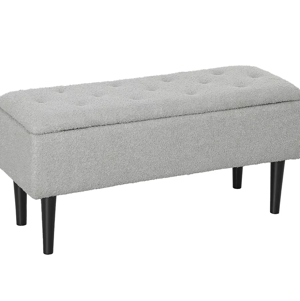 Banc coffre de rangement surface effet cachemire pieds bois gris