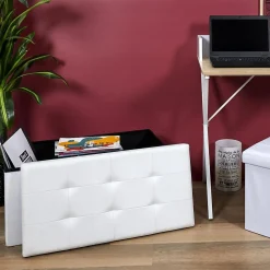 Banc coffre de rangement en polyuréthane Zoé Blanc