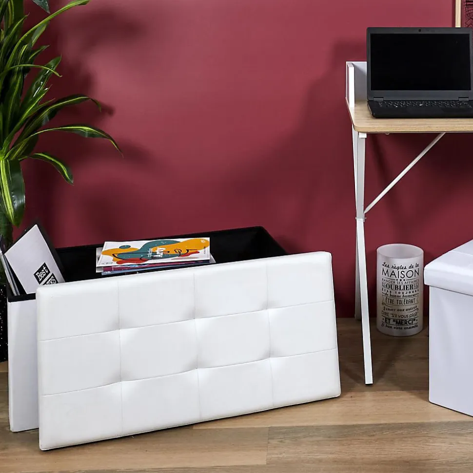 Banc coffre de rangement en polyuréthane Zoé Blanc