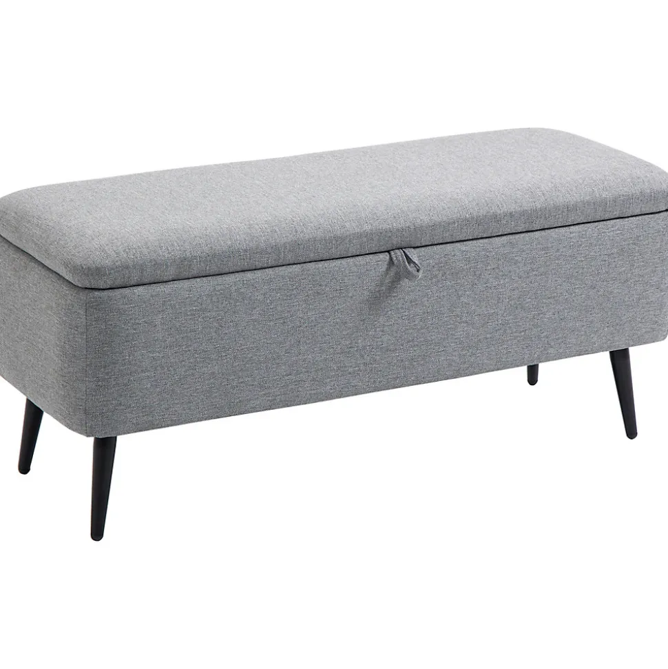 Banc coffre de rangement 2 en 1 dim. 102L x 40l x 39H cm piètement acier noir tissu gris