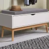 Banc coffre d'entrée chaussures LEO bois blanc
