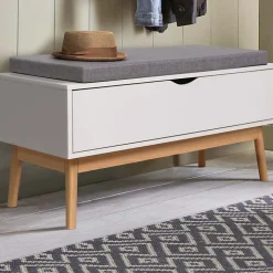 Banc coffre d'entrée chaussures LEO bois blanc