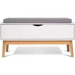 Banc coffre d'entrée chaussures LEO bois blanc