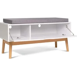 Banc coffre d'entrée chaussures LEO bois blanc