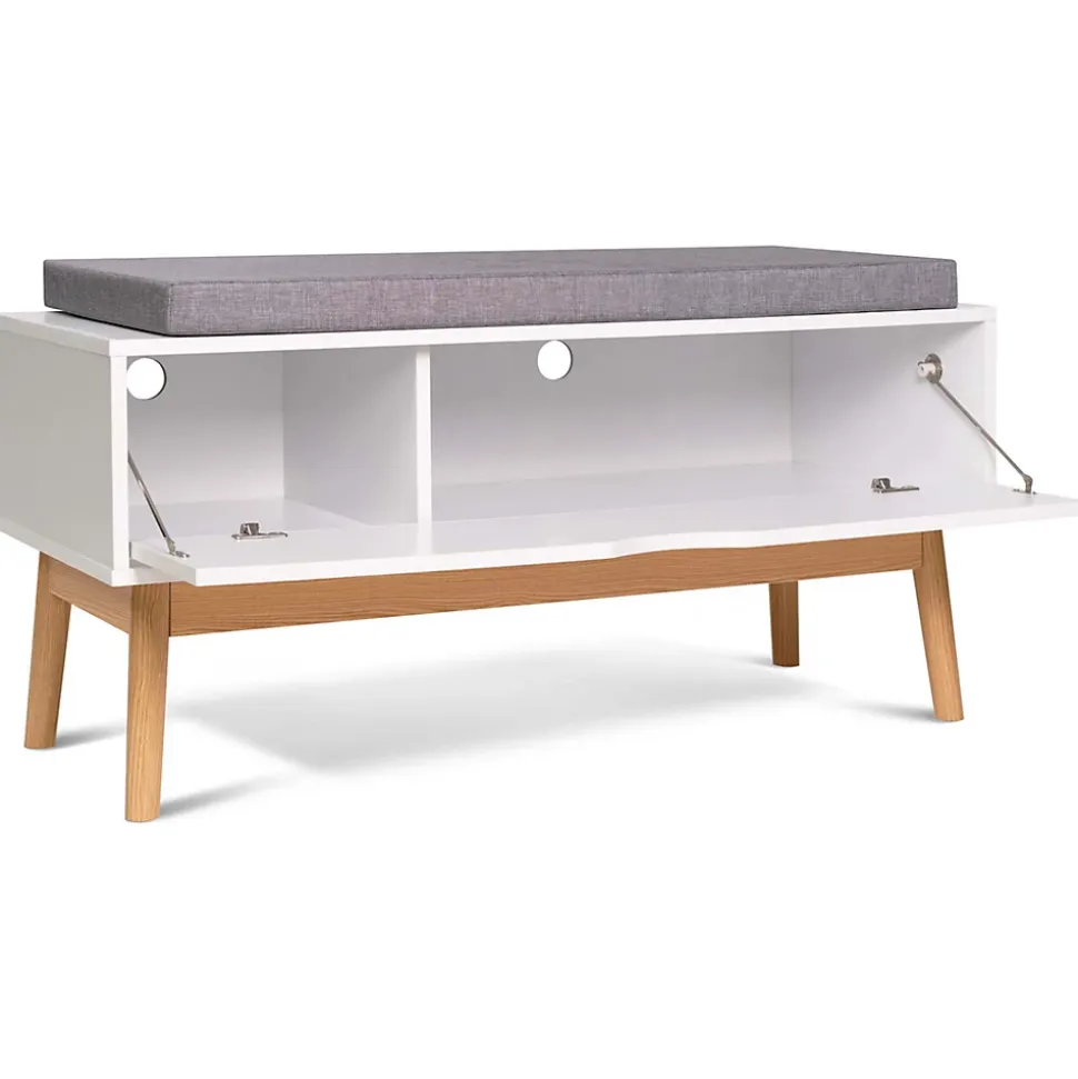 Banc coffre d'entrée chaussures LEO bois blanc