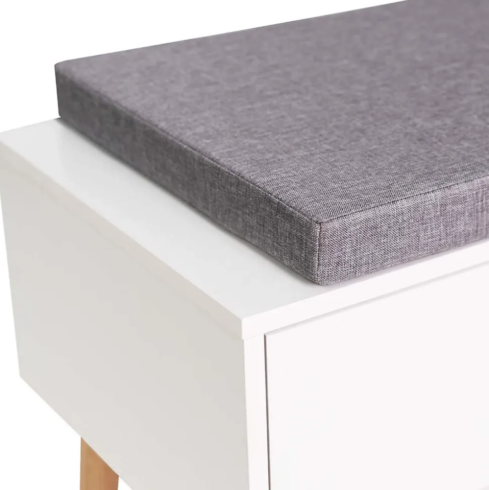 Banc coffre d'entrée chaussures LEO bois blanc