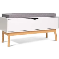 Banc coffre d'entrée chaussures LEO bois blanc