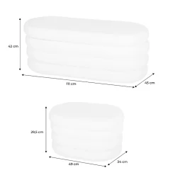 Banc coffre en bouclettes rouille avec 2 poufs ovales de rangement intégrés - L111cm