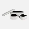 Banc coffre en bouclettes blanches avec 2 poufs ovales de rangement intégrés - L111cm