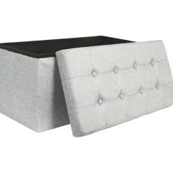Banc coffre pliable en tissu couvercle capitonné Lisa Gris clair