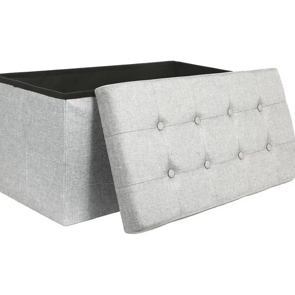 Banc coffre pliable en tissu couvercle capitonné Lisa Gris clair
