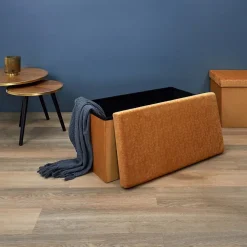 Banc coffre pliable en velours Rétro Moutarde