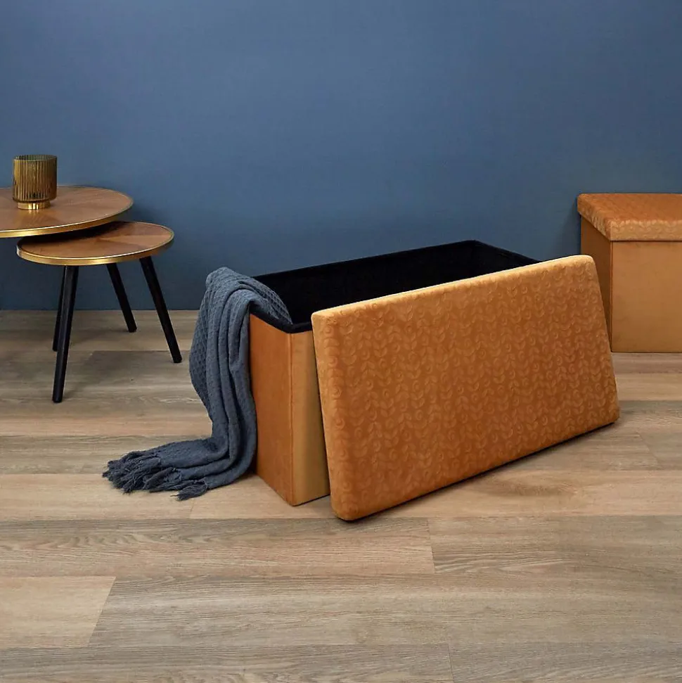 Banc coffre pliable en velours Rétro Moutarde